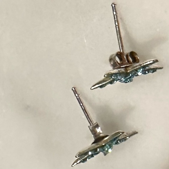 Sterling Silver Turquoise Rhinestone Starfish Stud Earrings Crystals Sparkle - Picture 2 of 6